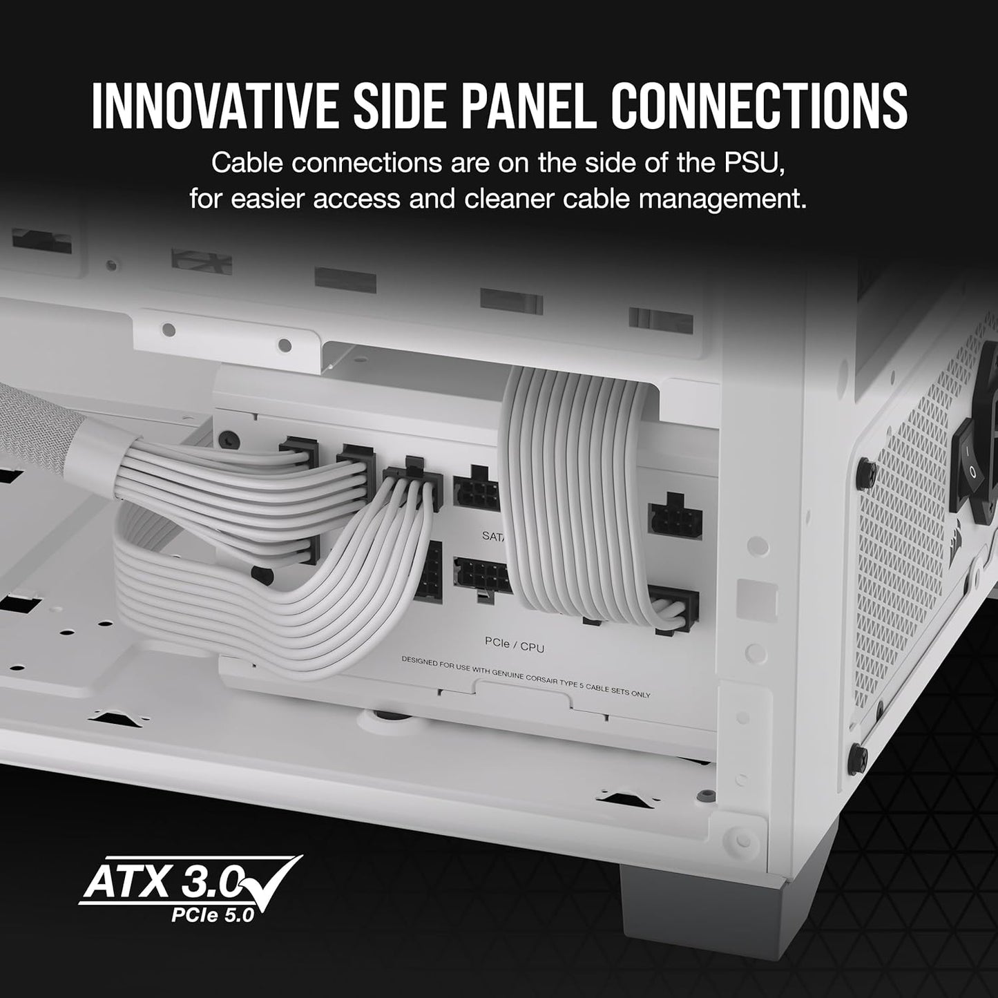 CORSAIR RM850x Shift Fully Modular ATX Power Supply - 80 Plus Gold - ATX 3.0 - PCIe 5.0 - Zero RPM - Modular Side Interface - White