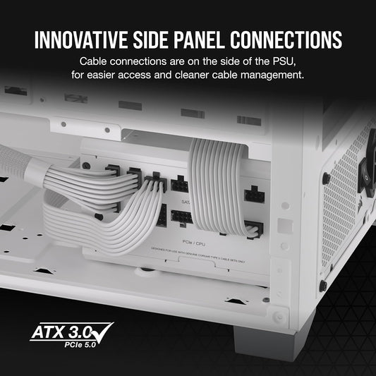 CORSAIR RM850x Shift Fully Modular ATX Power Supply - 80 Plus Gold - ATX 3.0 - PCIe 5.0 - Zero RPM - Modular Side Interface - White - PuriLite