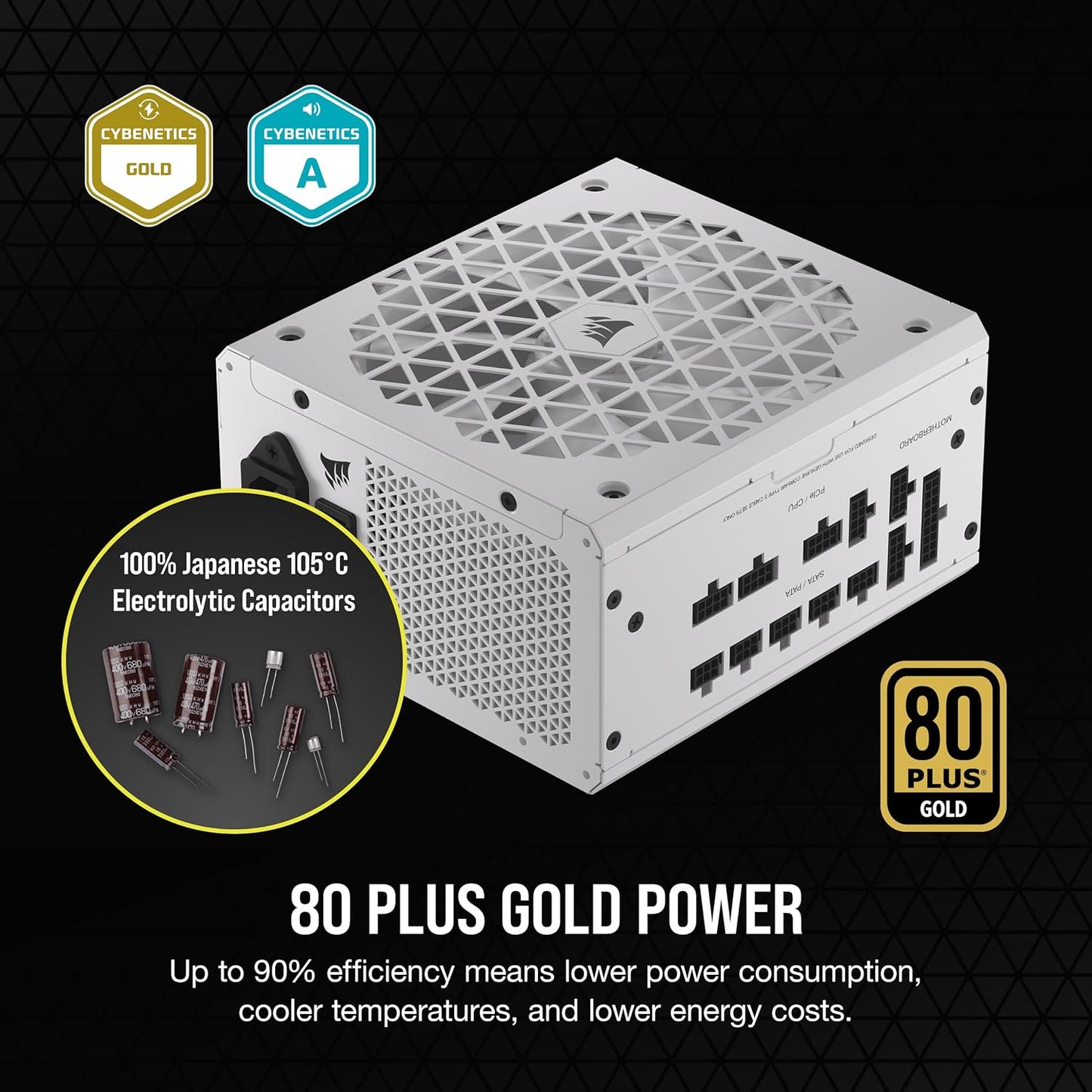 CORSAIR RM850x Shift Fully Modular ATX Power Supply - 80 Plus Gold - ATX 3.0 - PCIe 5.0 - Zero RPM - Modular Side Interface - White
