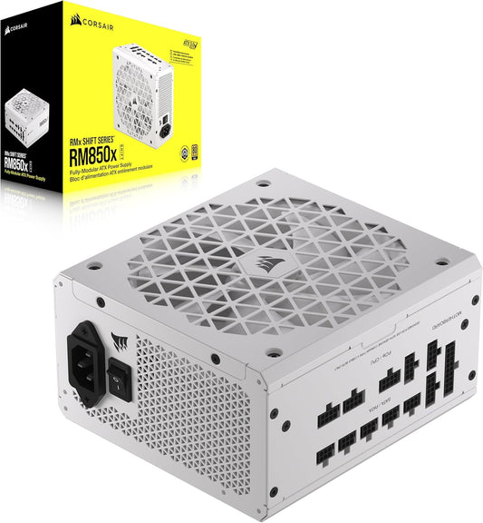 CORSAIR RM850x Shift Fully Modular ATX Power Supply - 80 Plus Gold - ATX 3.0 - PCIe 5.0 - Zero RPM - Modular Side Interface - White