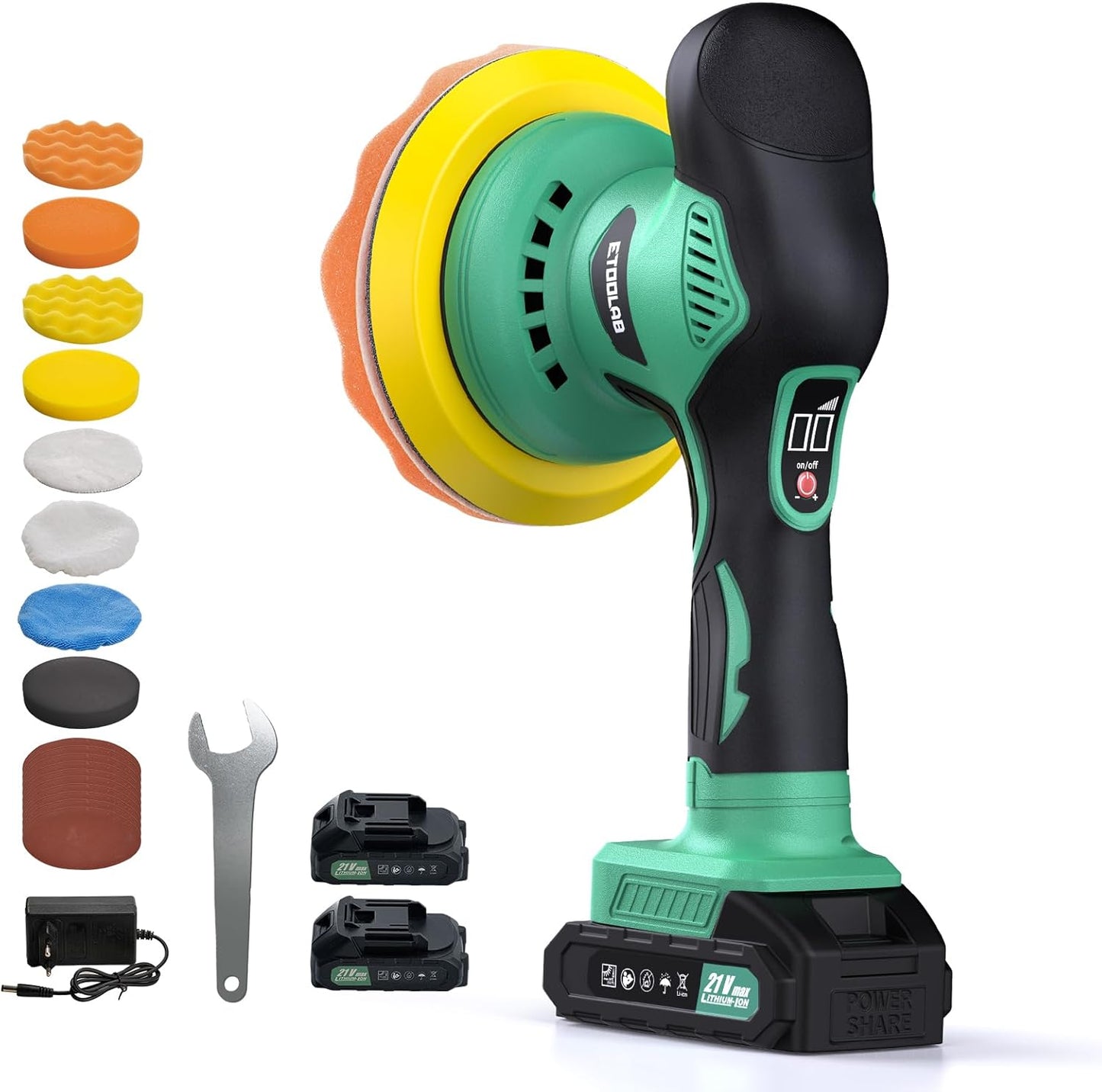 ETOOLAB Cordless Car Buffer Polisher, 6 Inch Car Detailing Kits, 8 Speed (5500 RPM Max) Car Detailing Kit, 2x2000mAh 21V Batteries, Orbital Buffer Polisher for Car Care, Waxing, Polishing
