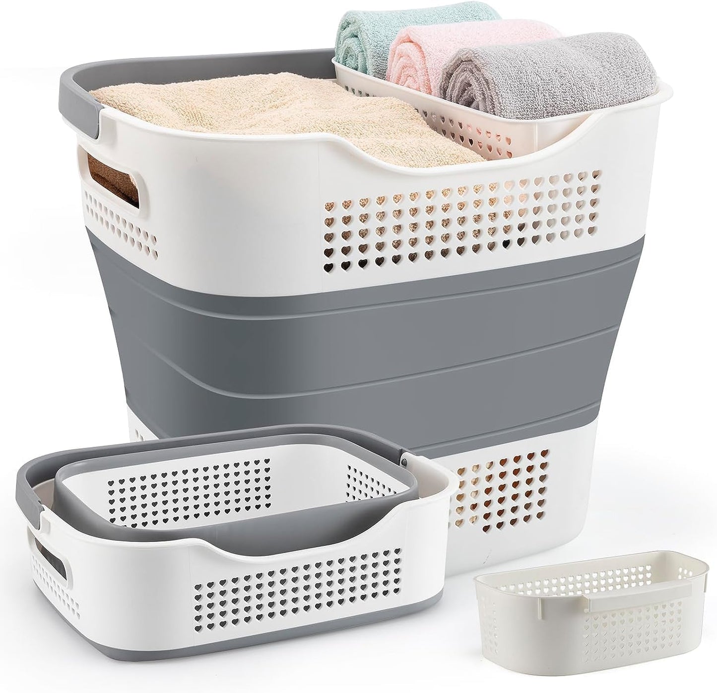 NINU Plastic Laundry Basket Set, Collapsible Storage Laundry Hamper - Foldable Laundry Basket for Washing & Storage 43L (grey)