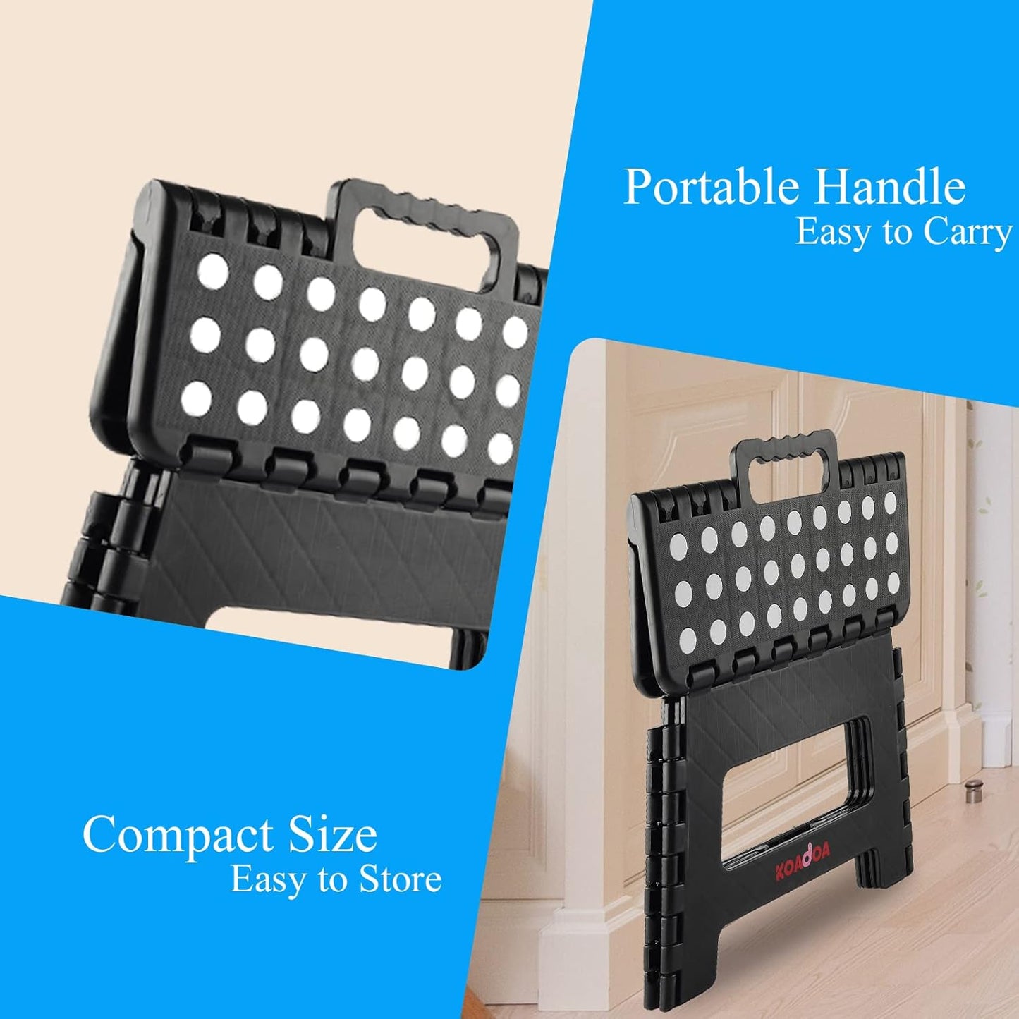 KOADOA Folding Step Stool, 9 Inch Plastic Foldable Step Stool for Kids Adults - Holds Up to 330 lbs Foot Stool with Non-Slip Surface, Carry Handle for Kitchen Bathroom Bedroom