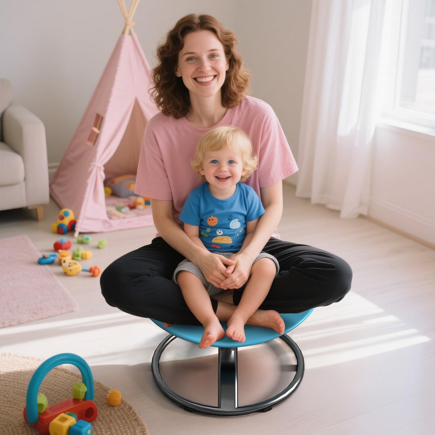 Pozoera Spinning Chair for Autistic Kids - Sensory Spinning Chair for Autistic Children with Safety Handle & Non-Slip Design, Sensory Swivel Chairs for Kids 3-12 Years(Blue)