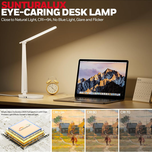 Honeywell LED Desk Lamp for Home Office, Dimmable Desk Light with USB A+C Dual Charging, 4 Modes Brightness Touch Lamp with Timer, Eye Caring Foldable Reading Light, Table Lamp for Study Nightstand - PuriLite