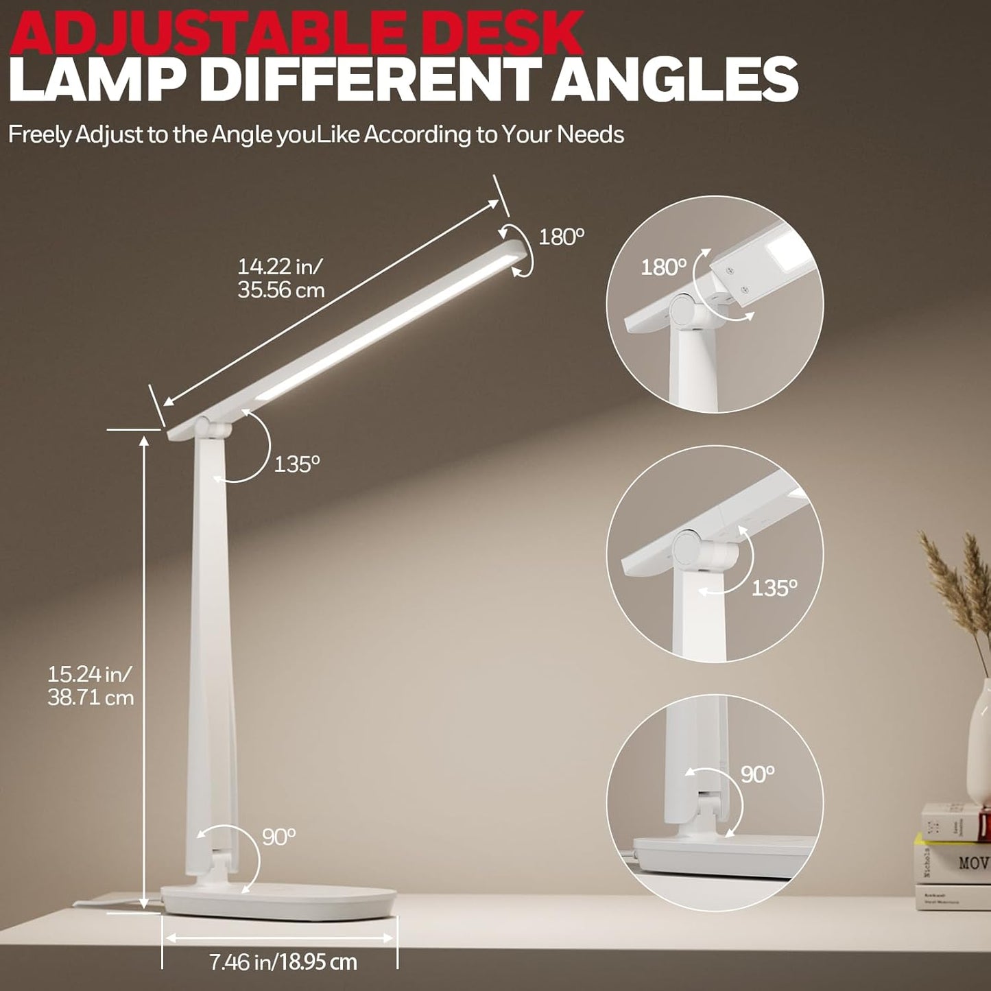 Honeywell LED Desk Lamp for Home Office, Dimmable Desk Light with USB A+C Dual Charging, 4 Modes Brightness Touch Lamp with Timer, Eye Caring Foldable Reading Light, Table Lamp for Study Nightstand