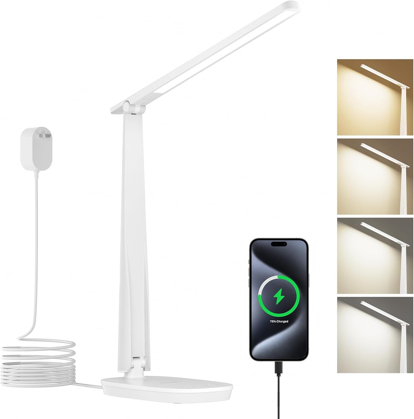 Honeywell LED Desk Lamp for Home Office, Dimmable Desk Light with USB A+C Dual Charging, 4 Modes Brightness Touch Lamp with Timer, Eye Caring Foldable Reading Light, Table Lamp for Study Nightstand