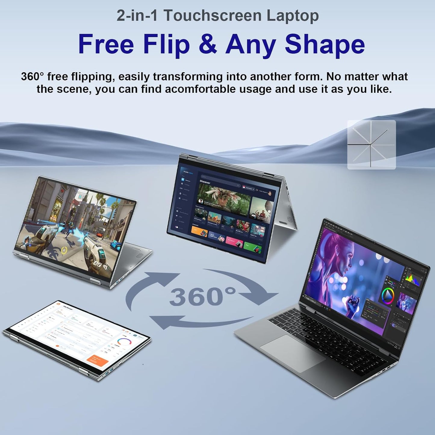 jumper 16 inch Convertible Laptop, 2 in 1 Laptop Computer with IPS FHD 360 Degree Touchscreen, 16GB DDR4, 640GB Storage, Fingerprint Reader, Backlit Keyboard, 1 Year Office 365, 53.2WH, Wi-Fi 6
