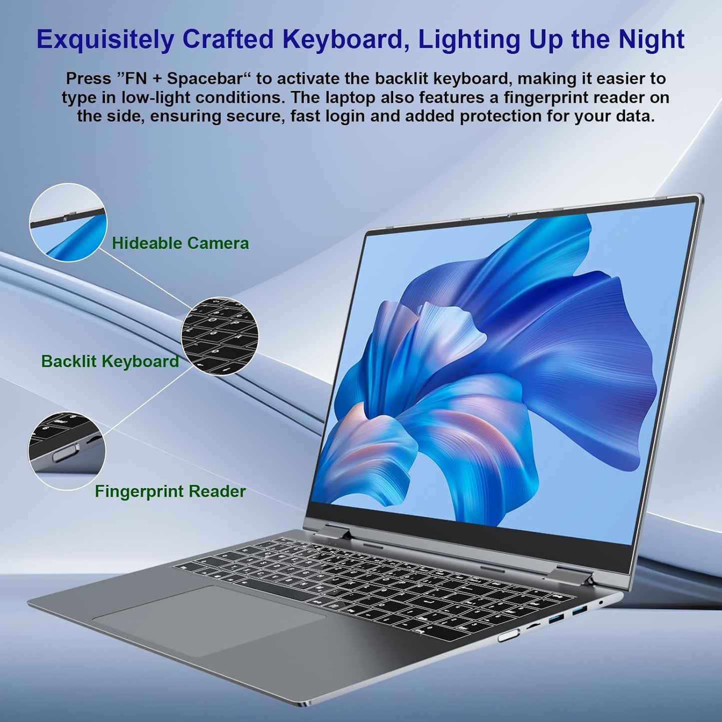 jumper 16 inch Convertible Laptop, 2 in 1 Laptop Computer with IPS FHD 360 Degree Touchscreen, 16GB DDR4, 640GB Storage, Fingerprint Reader, Backlit Keyboard, 1 Year Office 365, 53.2WH, Wi-Fi 6