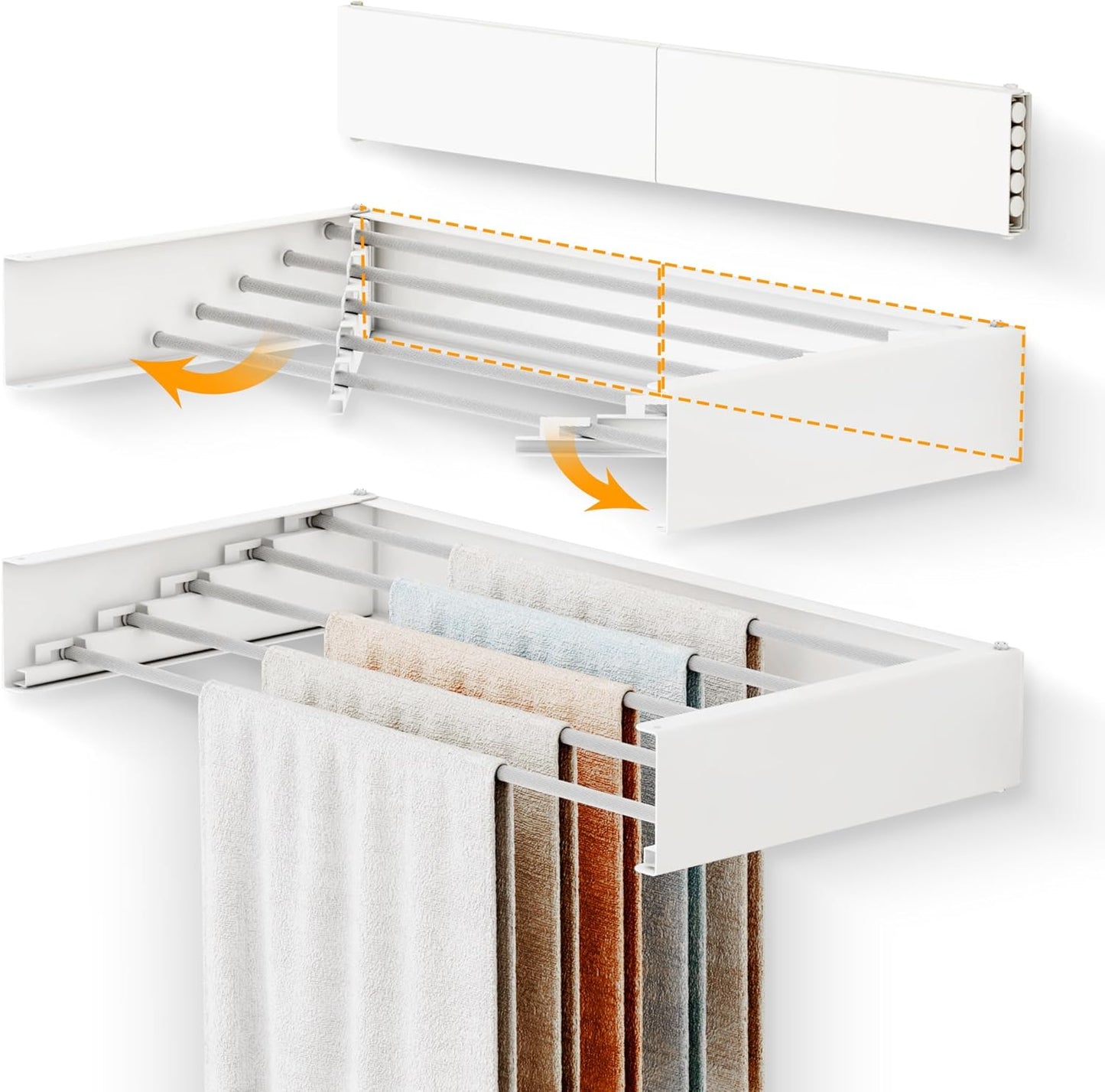 LIENAHU Drying Rack Clothing,Laundry Drying Rack Collapsible,Wall Mounted Clothes DryingRack, Laundry Rack Wall Mount,Retractable Clothing Rack,Folding Clothes Rack,5 Aluminum Rods, (White - 28")