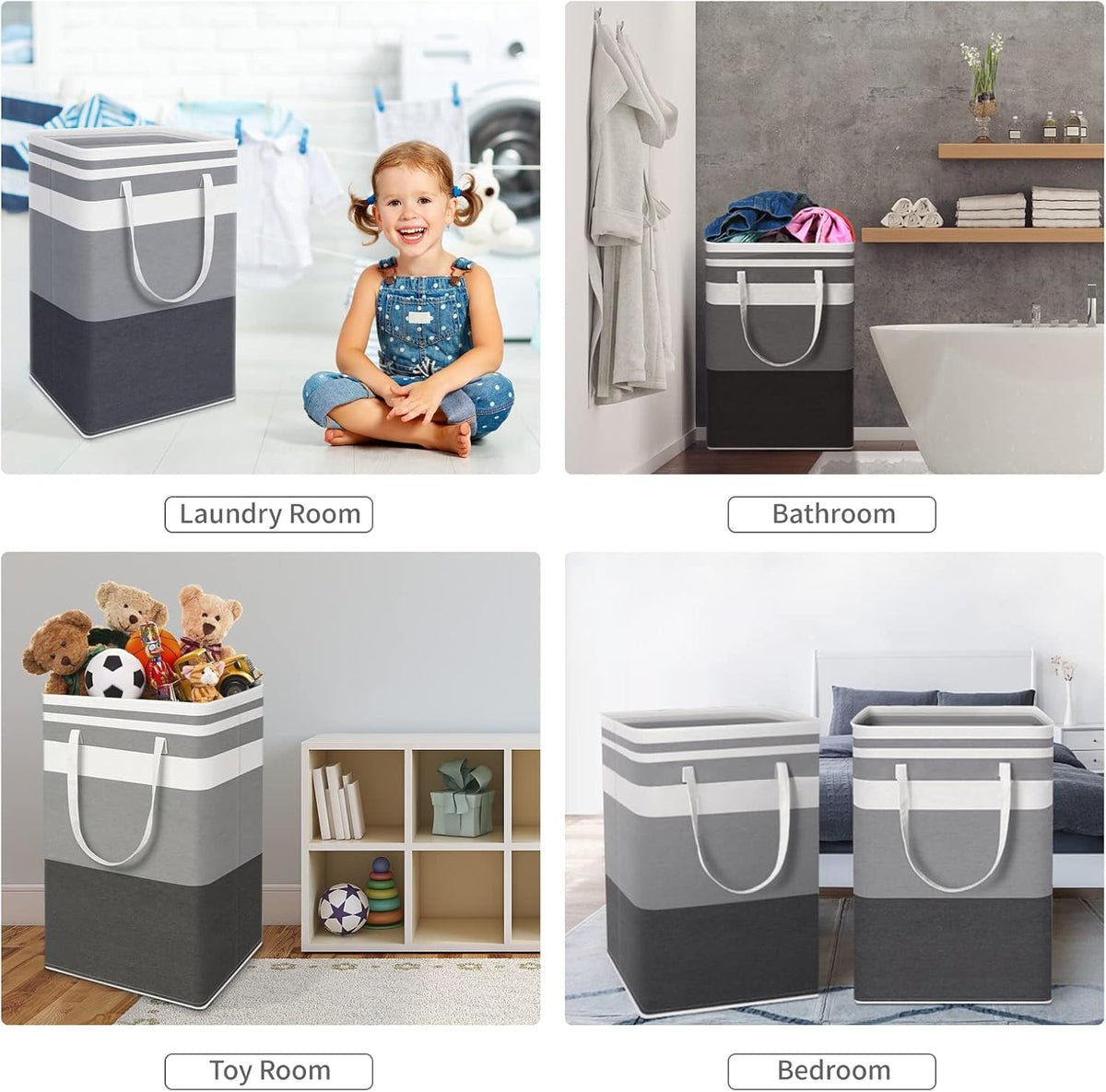 DZOMK 3-Pack Large Laundry Basket,80L Collapsible Large Laundry Baskets with Easy Carry Handles Freestanding Waterproof Clothes Hamper Storage Basket for Toys Clothes Organizer(Gradient Grey) - PuriLite