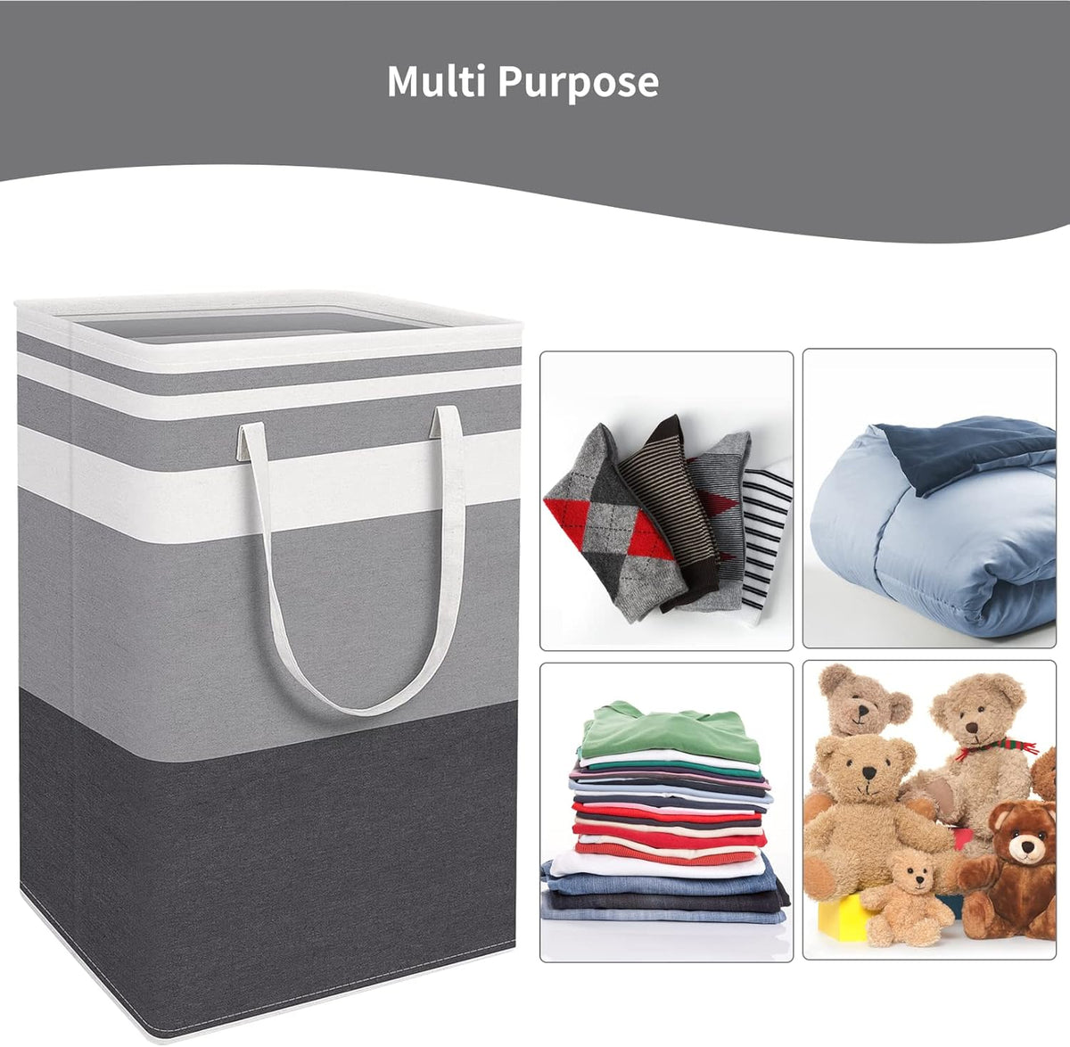 DZOMK 3-Pack Large Laundry Basket,80L Collapsible Large Laundry Baskets with Easy Carry Handles Freestanding Waterproof Clothes Hamper Storage Basket for Toys Clothes Organizer(Gradient Grey) - PuriLite