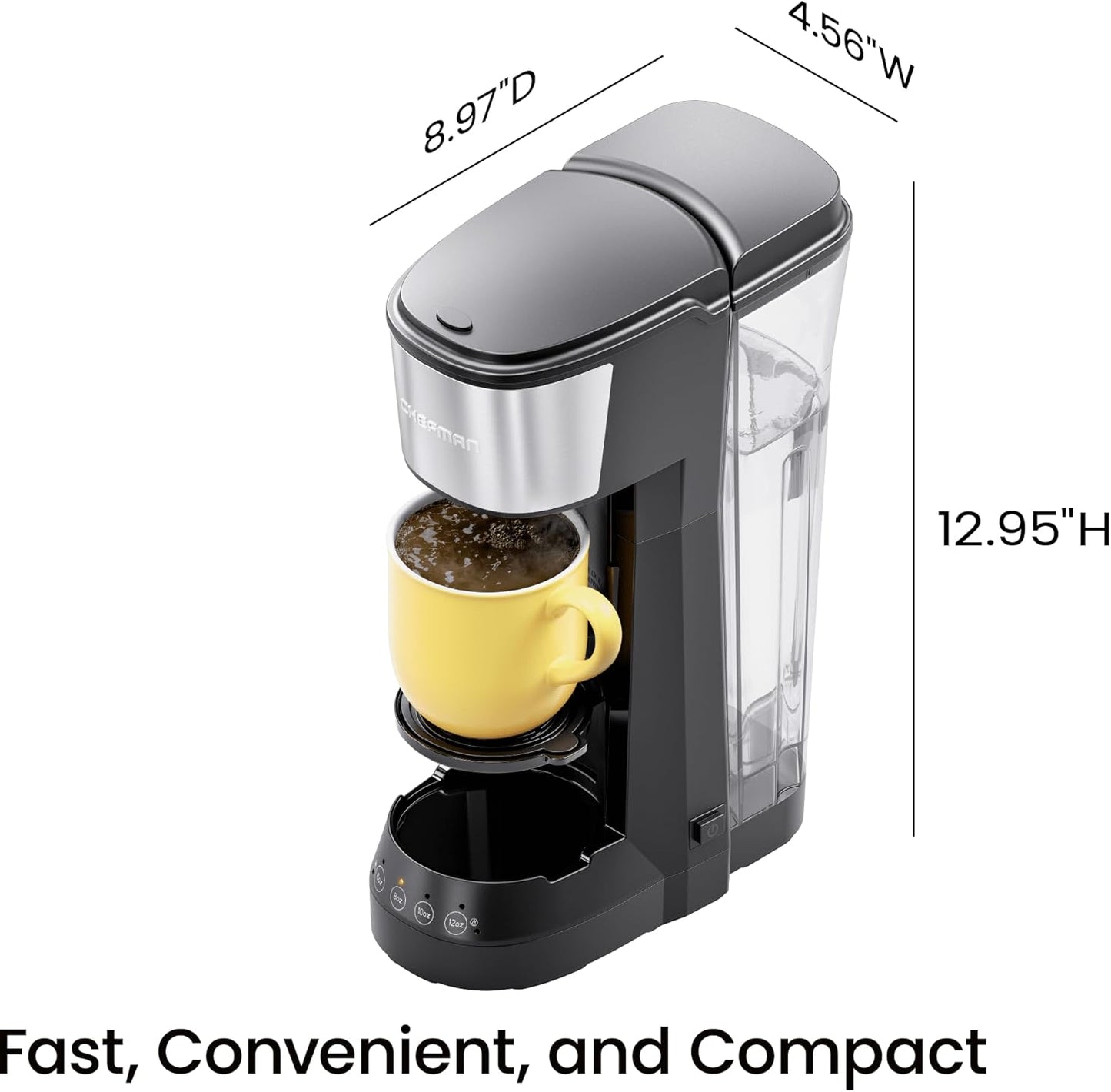 Chefman Single Serve Coffee Maker, K Cup Coffee Machine: Compatible with K-Cup Pods and Ground Coffee, Brew 6 to 12oz Cup Drip Coffee Maker, 40oz Water Reservoir, Cup Lift, Filter Included
