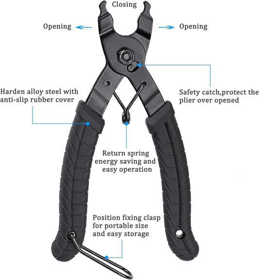 Bike Link Plier, Oumers Chain Plier Missing Link 2 in 1 Opener Closer Remover Plier/Bicycle Chain Plier Compatible with All Speed Chains Repair, Link - PuriLite