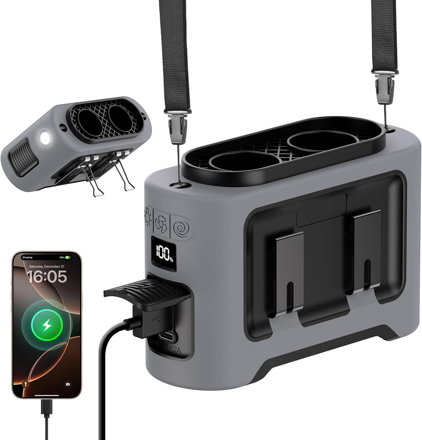 14500mAh Portable Waist Fan, Shirt Fan with Dual Air Outlet and 40H Cooling, 5-Speed Body Fan for Outdoor Camping Travel (Grey)