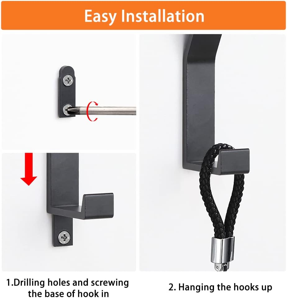 Coat Rack Hooks Wall Mounted, Black 4Packs, KYOEON Bath Towel Rope Hooks for Kitchen, Door, Cabinet, Bathroom, Foyers, Hallways, and Bedrooms