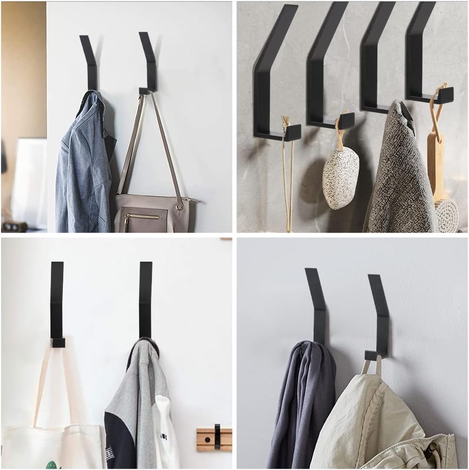 Coat Rack Hooks Wall Mounted, Black 4Packs, KYOEON Bath Towel Rope Hooks for Kitchen, Door, Cabinet, Bathroom, Foyers, Hallways, and Bedrooms