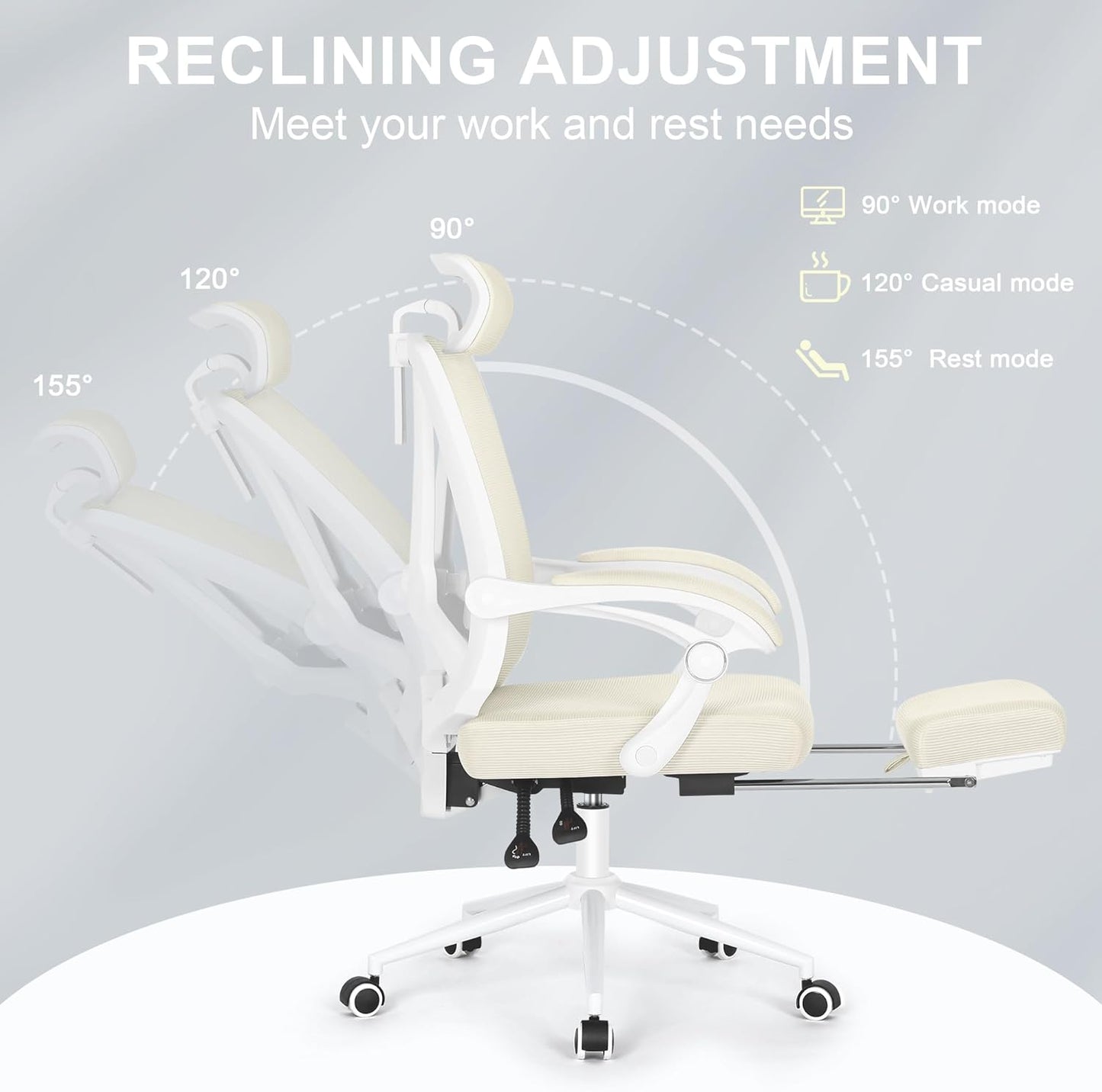 Misolant Ergonomic Office Chair with Footrest, Desk Chair with Adjustable 2D Lumbar Support, Mesh Office Chair with Adjustable Headrest, Office Chair Ergonomic Desk Chair