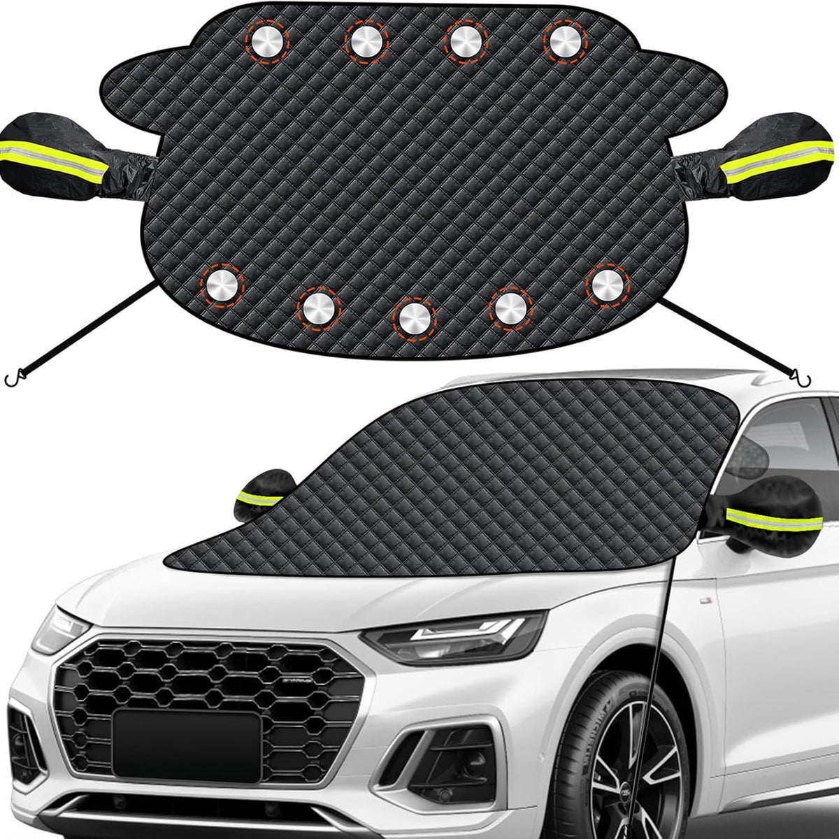 Windshield Snow Cover - Windshield Cover for Snow - Magnetic Car Windshield Cover for Ice and Snow - Frost Shield with 9 Magnets and Side Wing Mirror Cover - Water Resistant Car Windshield Protection - PuriLite