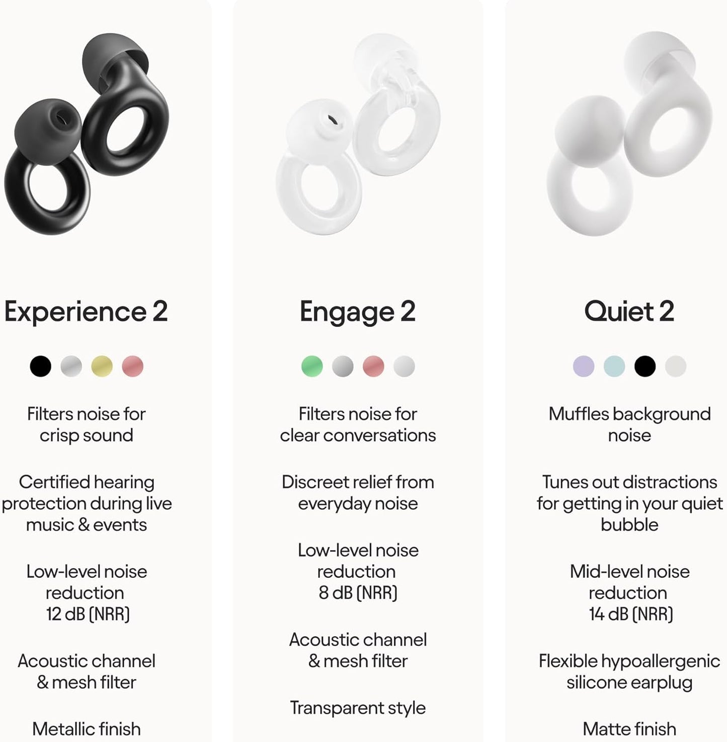 Loop Experience 2 Ear Plugs – Stylish Certified Hearing Protection for Concerts & Festivals, Live Events, Musicians, Sports, DJs and Nightlife – 17dB Noise Reduction Earplugs (High-Fidelity)