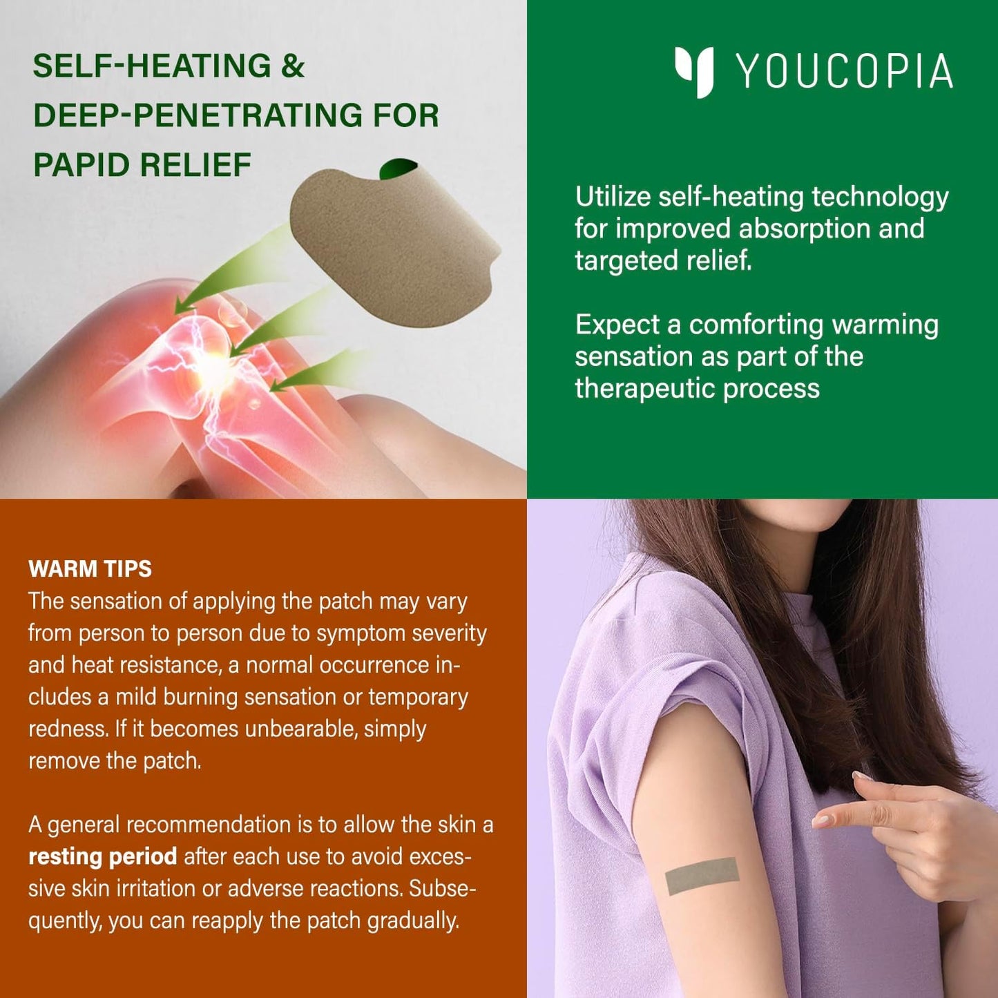 YOUCOPIA Knee Pain Relief Patches: 36 Count Natural Herbal Relieving Paste for Long Lasting Muscle and Joint Relief - Mugwort Arthritis Heat Patches Kit