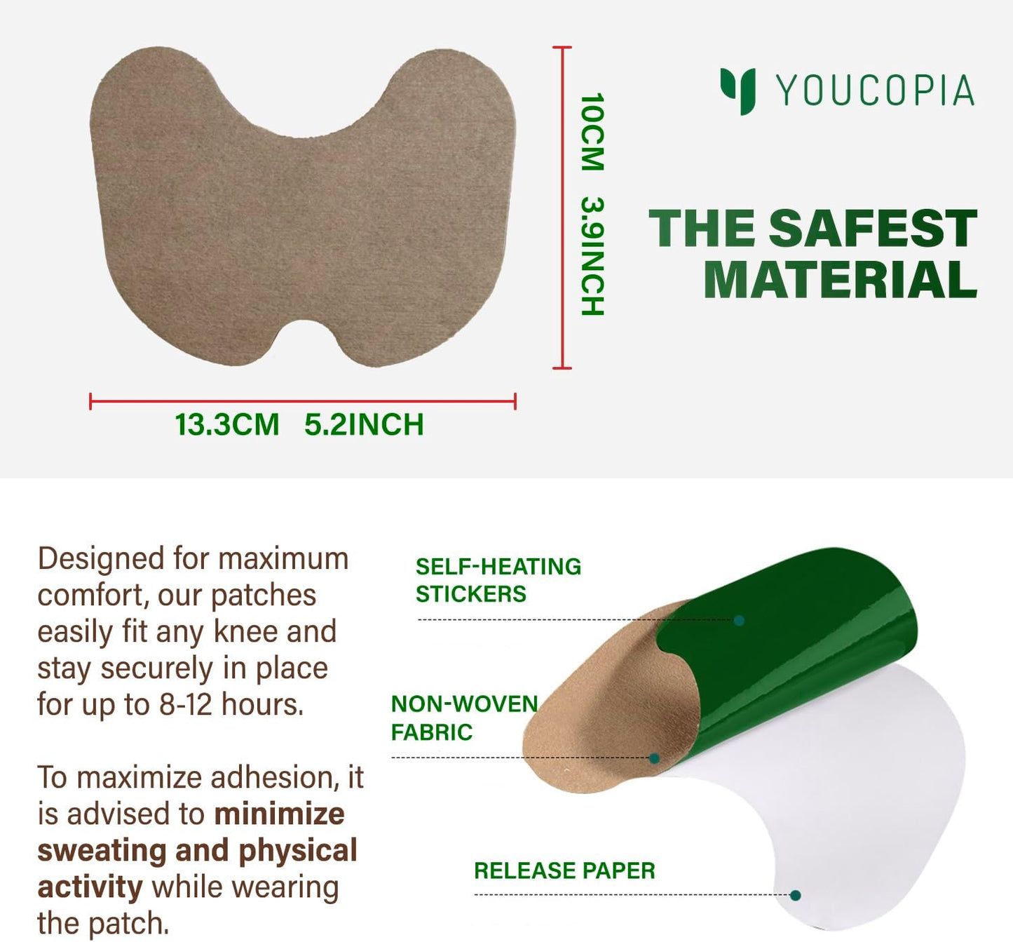 YOUCOPIA Knee Pain Relief Patches: 36 Count Natural Herbal Relieving Paste for Long Lasting Muscle and Joint Relief - Mugwort Arthritis Heat Patches Kit