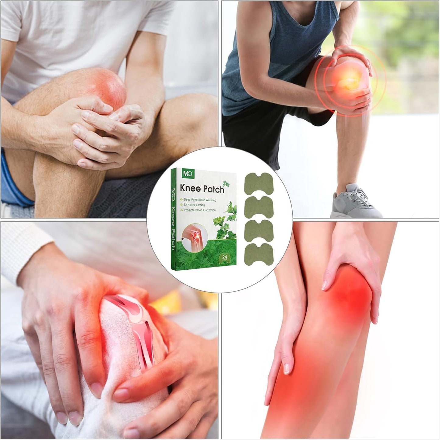 24PCS Knee Patches, Natural Warm Knee Patch Mugwort Pain Relief Patches Herbal Heat Therapy Patches for Knee Back Shoulder Pain Relief 12-Hour Warmth with Aged Mugwort Breathable & Reusable