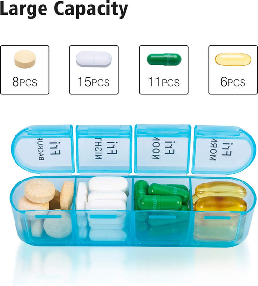Weekly Pill Organizer 4 Times a Day, Travel Pill Case, Large Medicine Organizer 7 Day, Daviky Daily Box Container with 28 Compartments to Hold Vitamins, Medication - PuriLite