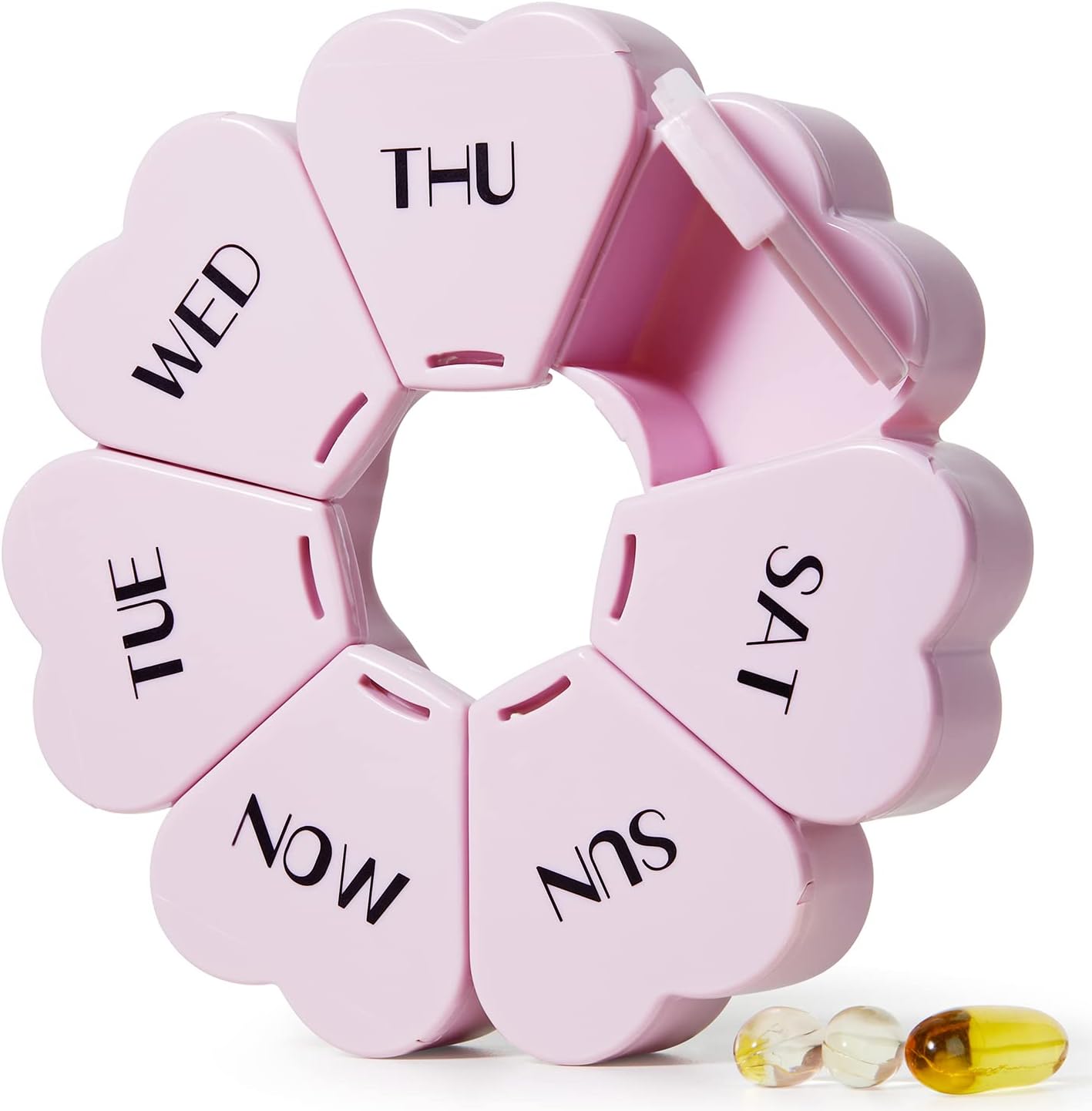 MOLN HYMY Cute Weekly Pill Organizer 7 Day, Large Vitamin Case Once Daily, Floral Pill Container for Fish Oil/Medication/Supplements (Purple Pink)