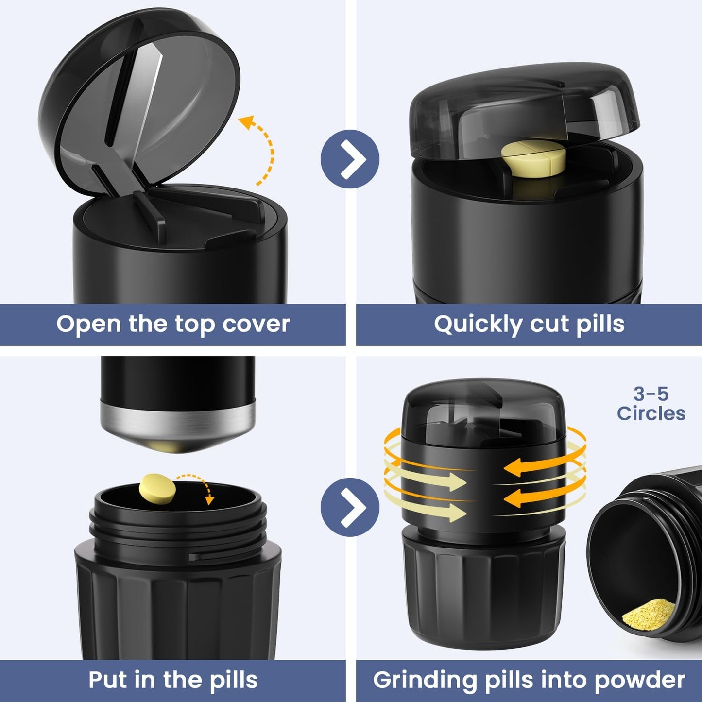 Renmingfed 3-in-1 Pill Crusher Pill Cutter with Storage Box,Pill Grinder with Stainless Steel Grinding Pestle, Pill Crusher Fine Powder, Pill Crushers for Elderly and Pets