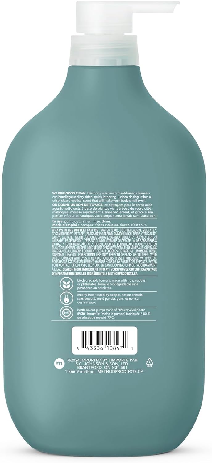 Method Mens Body Wash, Shower Gel and Body Soap that Revitalises and Refreshes the Skin for a Deep Clean, Sea + Surf Scent, 828 ml