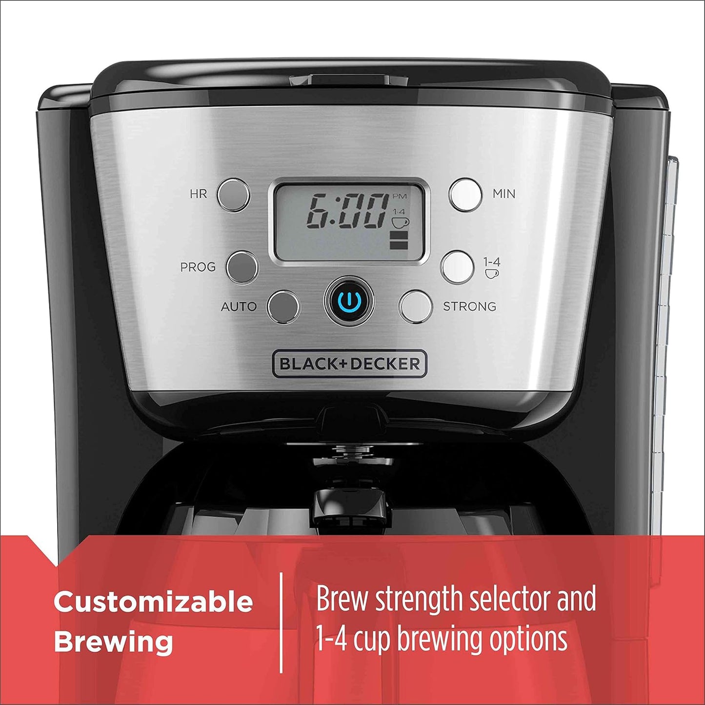 BLACK+DECKER Thermal Coffee Maker, 12 Cup, Programmable, Digital Controls, Black and Silver, CM2036SC