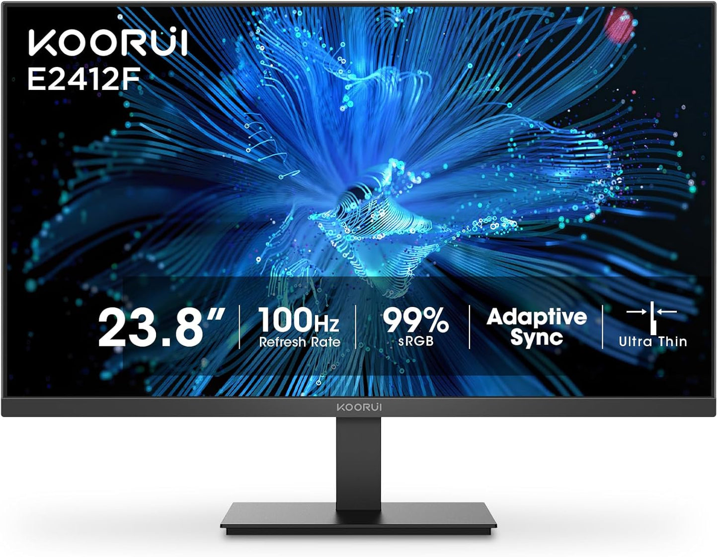 KOORUI 24 inch Computer Monitor,FHD (1920 x 1080) 100Hz 99% sRGB 1000:1,AdaptiveSync,PC Desktop Monitors for Computer,HDMI/VGA Port, 100 x 100 mm VESA Mountable,Visioncare,Black