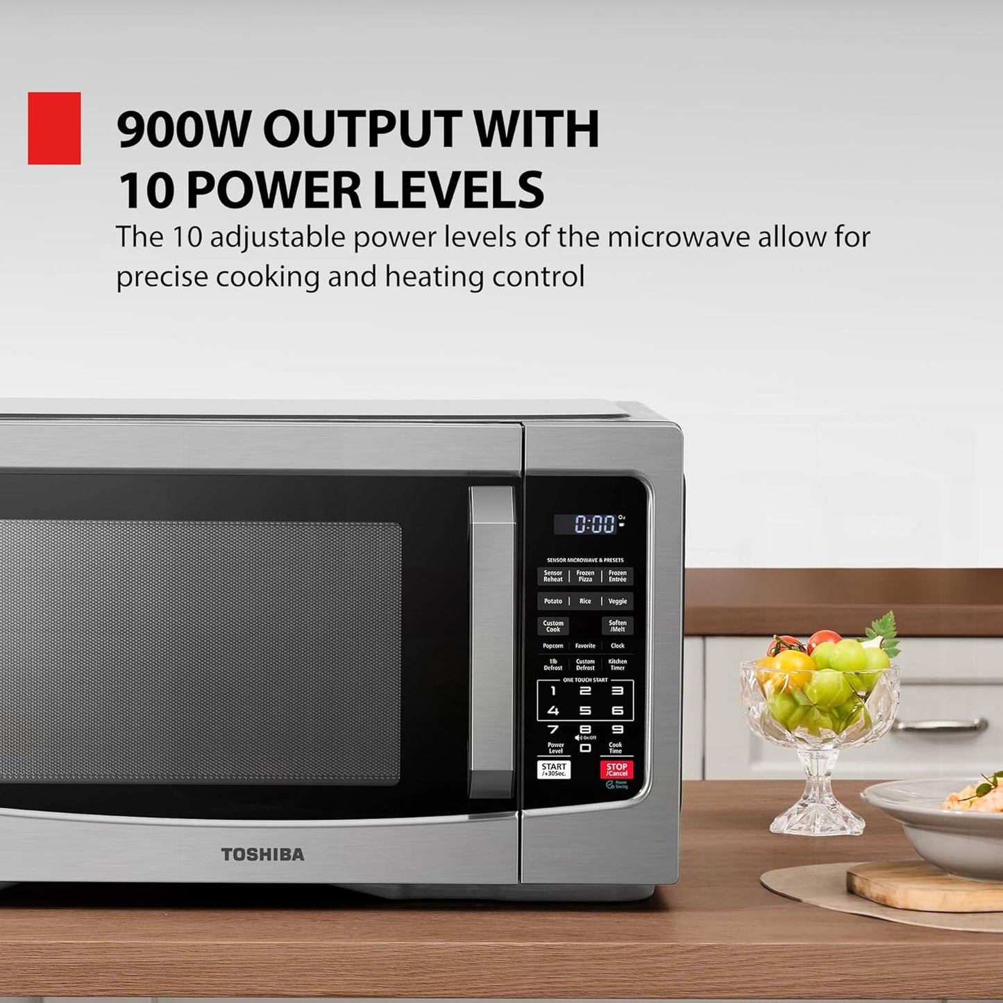 TOSHIBA ML-EM31P(SS)/CA Microwave Oven with Smart Sensor, Easy Clean Interior, ECO Mode, and Sound On/Off, 1.2 Cu. ft, Stainless Steel