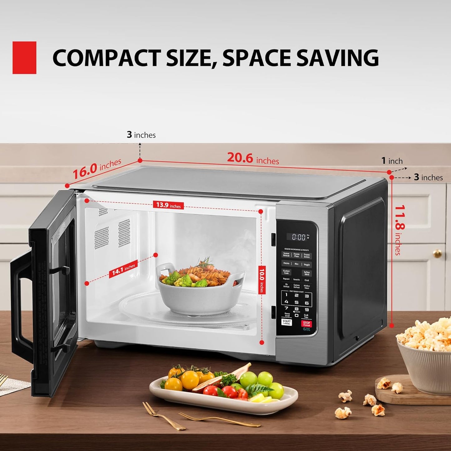 TOSHIBA ML-EM31P(SS)/CA Microwave Oven with Smart Sensor, Easy Clean Interior, ECO Mode, and Sound On/Off, 1.2 Cu. ft, Stainless Steel