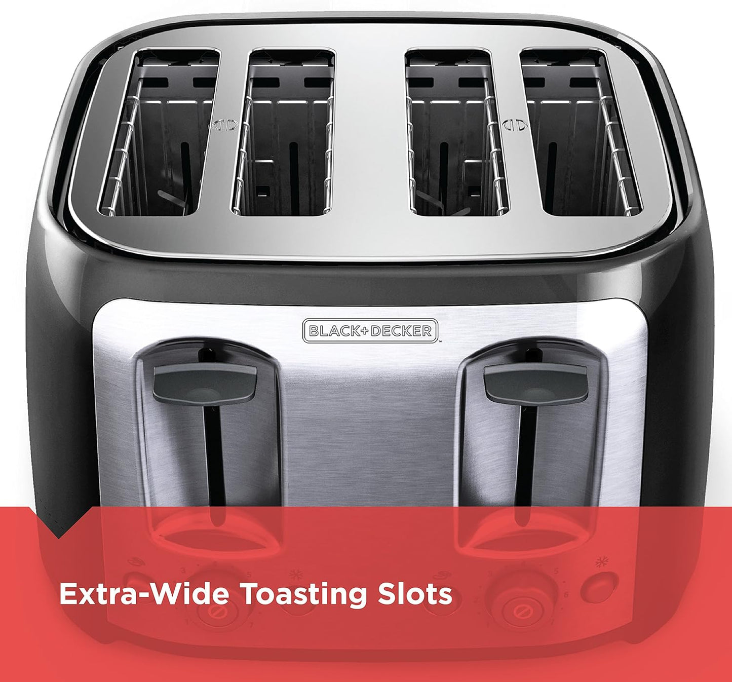BLACK+DECKER Toaster 4 Slice, Classic Oval, Black with Stainless Steel Accents, TR1478BD