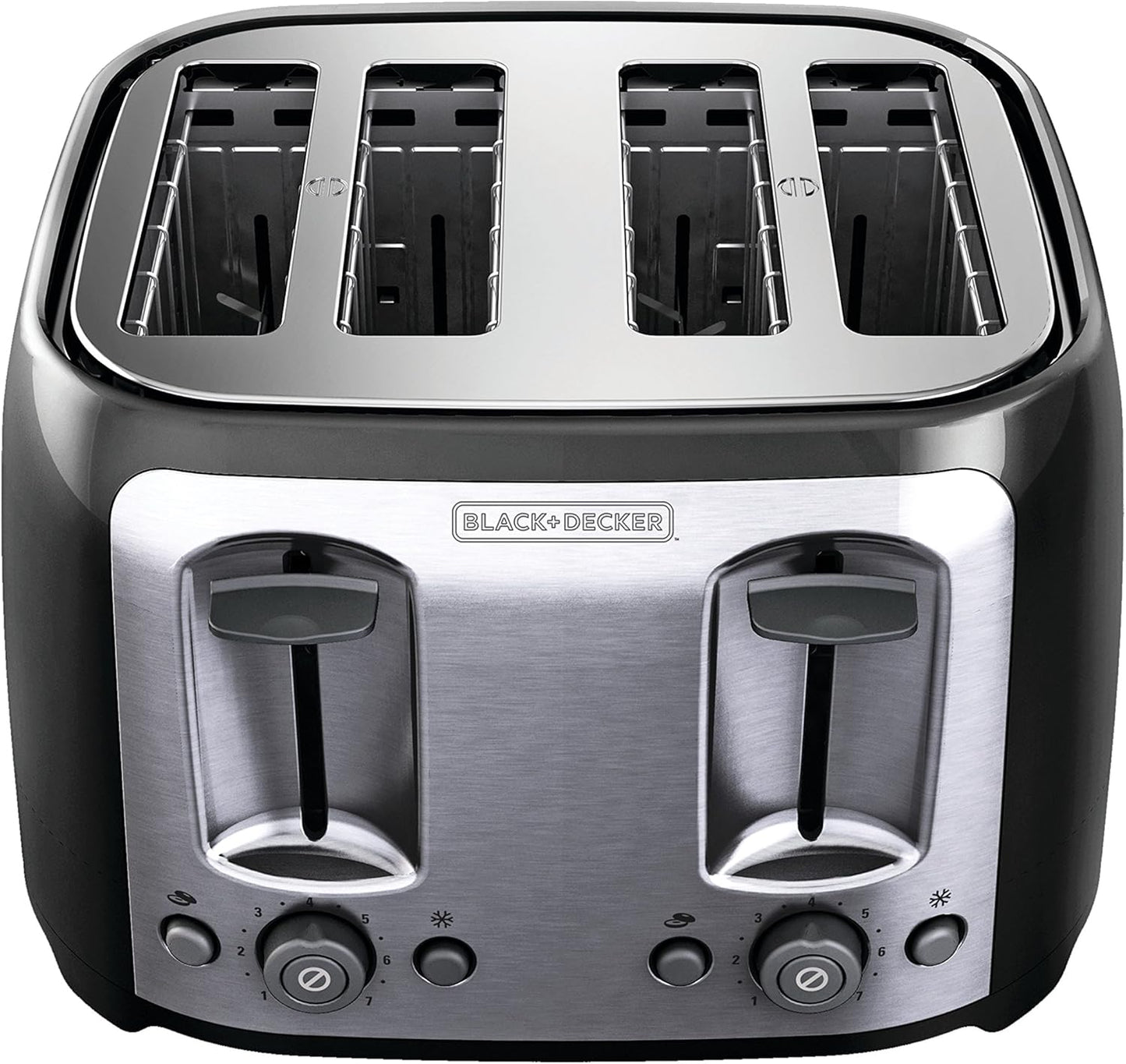 BLACK+DECKER Toaster 4 Slice, Classic Oval, Black with Stainless Steel Accents, TR1478BD