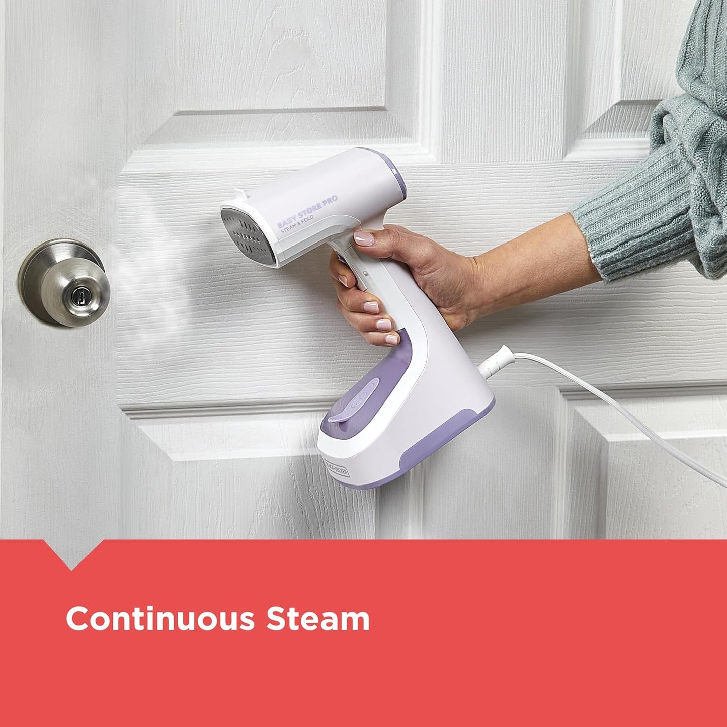 BLACK+DECKER Easy Store Pro Foldable Steamer, 45-Second Heat Up, Extra Long Power Cord & Lint Remover Attachment, Powerful Steam Performance for Clothes, Drapes & Upholstery