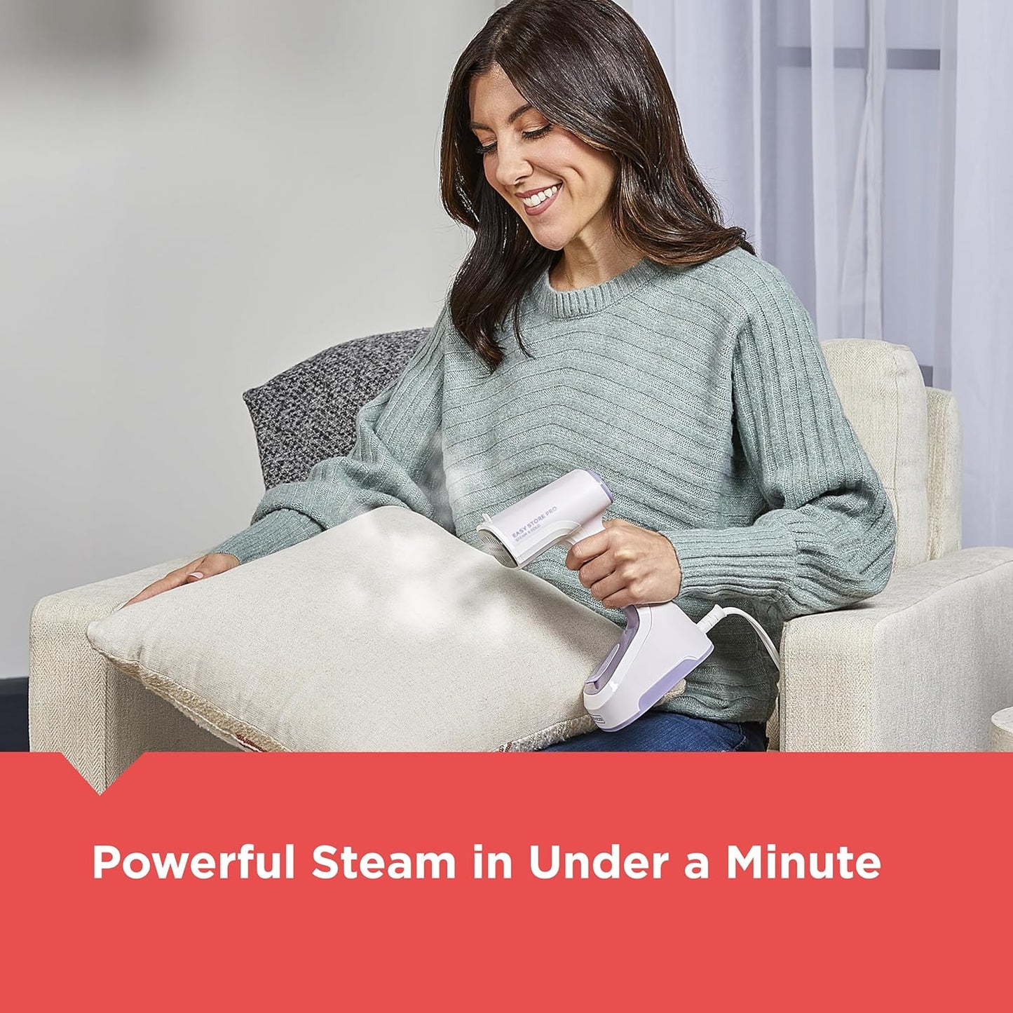 BLACK+DECKER Easy Store Pro Foldable Steamer, 45-Second Heat Up, Extra Long Power Cord & Lint Remover Attachment, Powerful Steam Performance for Clothes, Drapes & Upholstery