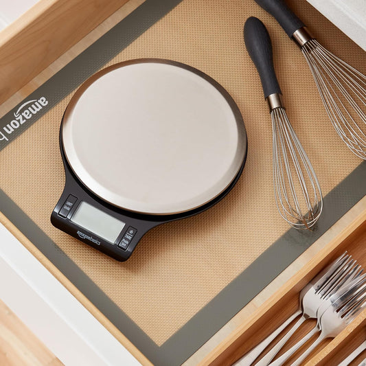 Amazon Basics Digital Kitchen Scale with LCD Display, Batteries Included, Weighs up to 11 pounds, Black and Stainless Steel - PuriLite