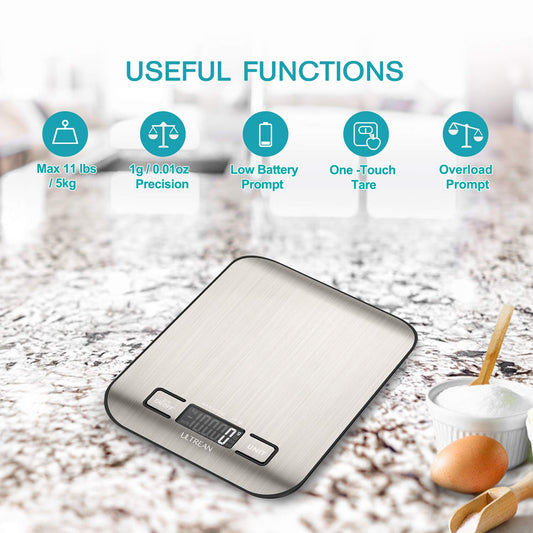 Ultrean Food Scale, Digital Kitchen Scale Weight Grams and Ounces for Baking and Cooking, 6 Units with Tare Function, 11lb (Batteries Included) - PuriLite