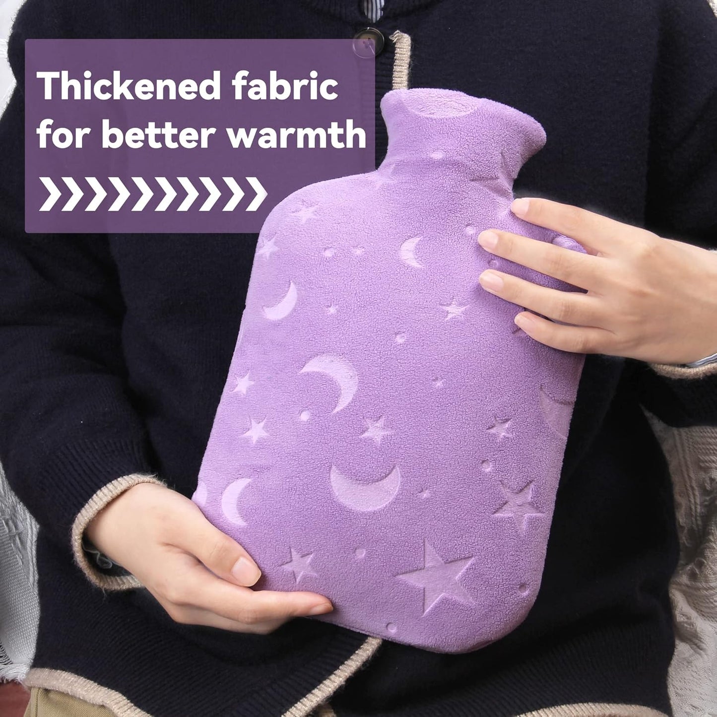 DICEVER Hot Water Bottle with Soft Cover, 2L Hot Water Bag for Menstrual Cramps, Neck and Shoulder Pain Relief, Hot and Cold Therapies, Hand Feet Warmer, Purple