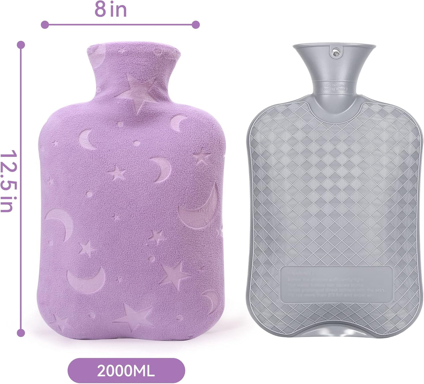 DICEVER Hot Water Bottle with Soft Cover, 2L Hot Water Bag for Menstrual Cramps, Neck and Shoulder Pain Relief, Hot and Cold Therapies, Hand Feet Warmer, Purple