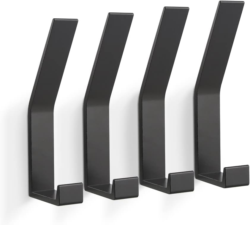 Coat Rack Hooks Wall Mounted, Black 4Packs, KYOEON Bath Towel Rope Hooks for Kitchen, Door, Cabinet, Bathroom, Foyers, Hallways, and Bedrooms