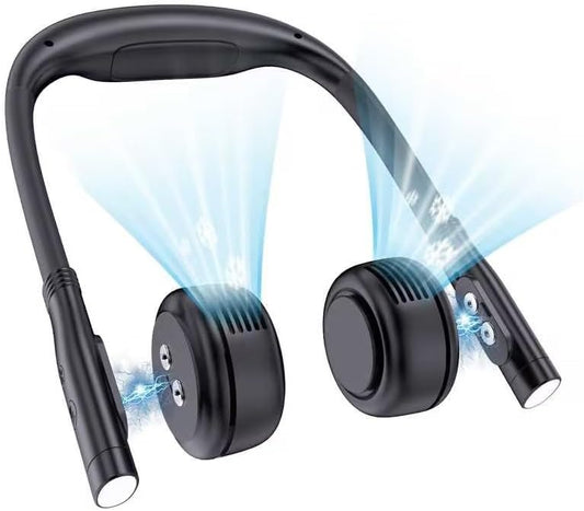 Neck Fan - Portable Rechargeable Bladeless Fan with 5000mAh Battery, Removable Personal Fan, 3-in-1 Design with Reading Light, Ideal for Travel, Camping, and Bedtime Reading (Black)