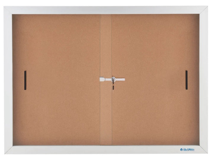 Global Industrial™ Enclosed Cork Bulletin Board with Sliding Doors, 72"W x 48"H