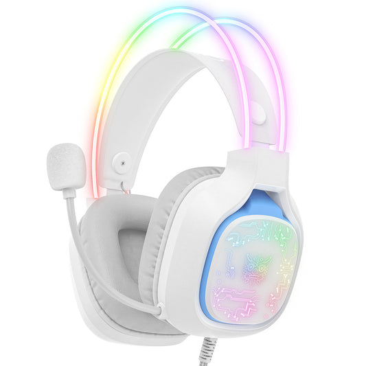 Onikuma X22-WH - RGB Gaming Headset with Microphone, 3.5mm/USB for PC/PS4/Xbox