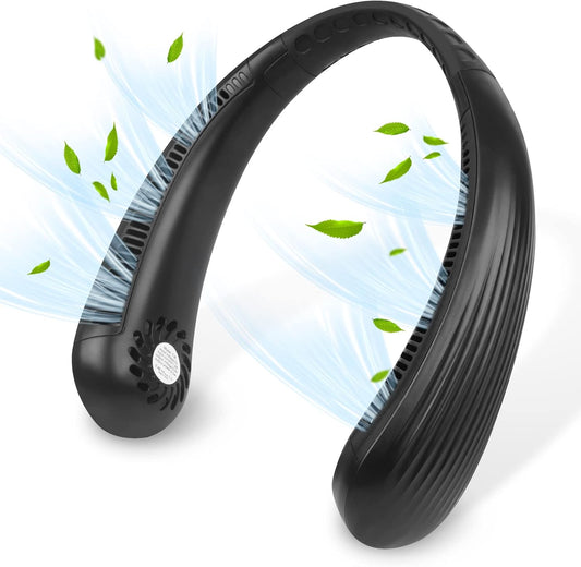 Portable Bladeless Neck Fan - Hands-Free Wearable Personal Fan with 3000mAh Battery, 3 Adjustable Speeds, USB Rechargeable for Men and Women (Black)