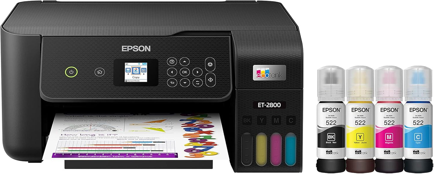 Epson EcoTank ET-2800 Wireless Color All-in-One Cartridge-Free Supertank Printer with Scan and Copy – The Ideal Basic Home Printer - Black