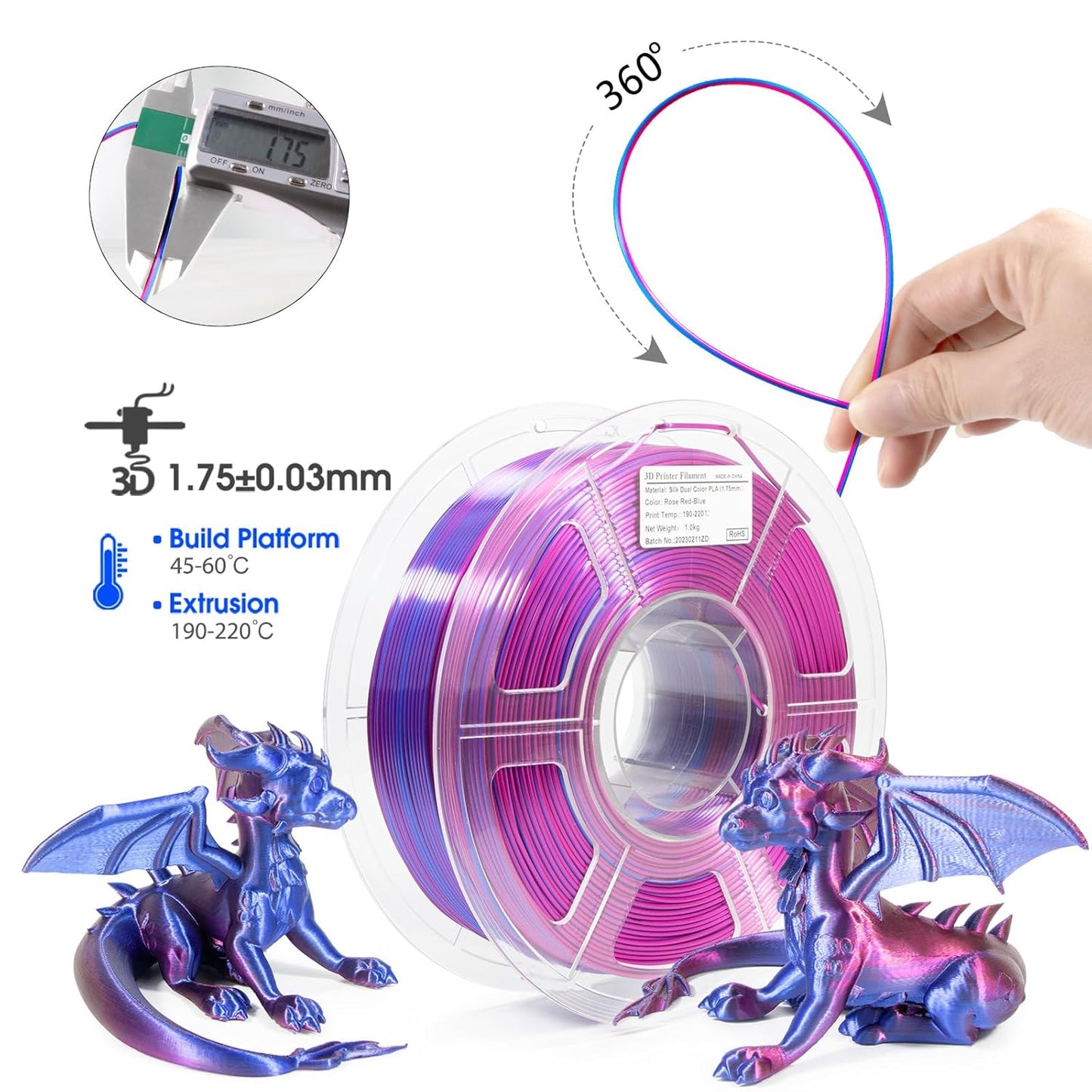 iSANMATE PLA 3D Printer Filament, PLA Filament 1.75mm Bundle Dual Color Filament Silk PLA, Dimensional Accuracy +/- 0.02 mm, 250g x 4 Pack
